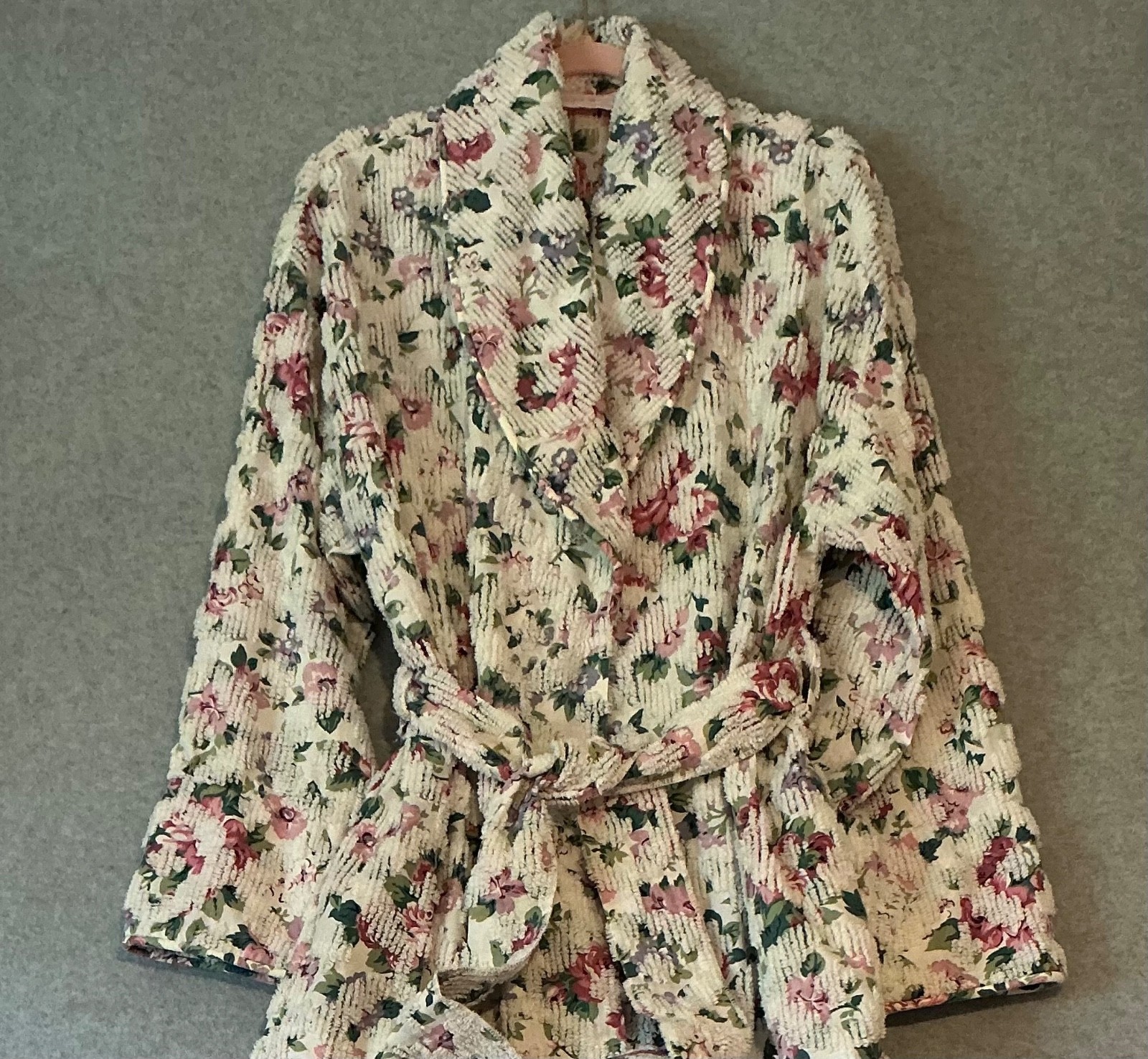 Vintage 60s Stan Herman Herbcraft Chenille Floral Belted Robe Women’s Med/Large
