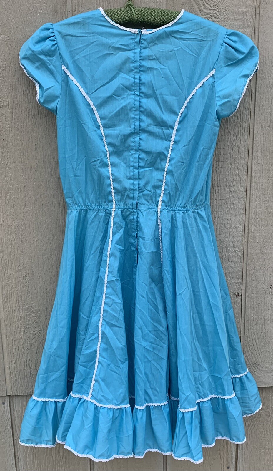 vintage square dance dancing dress with metal zipper blue with white accents