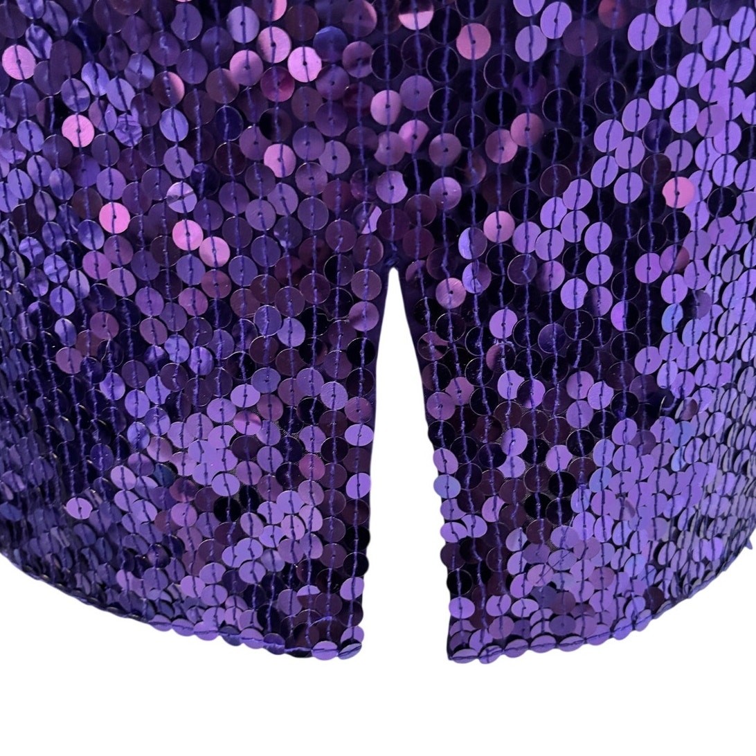 Vtg 90s Purple Sequin Open Back Mock Neck Cocktail Dress Size 10 Disco Glam Luxe
