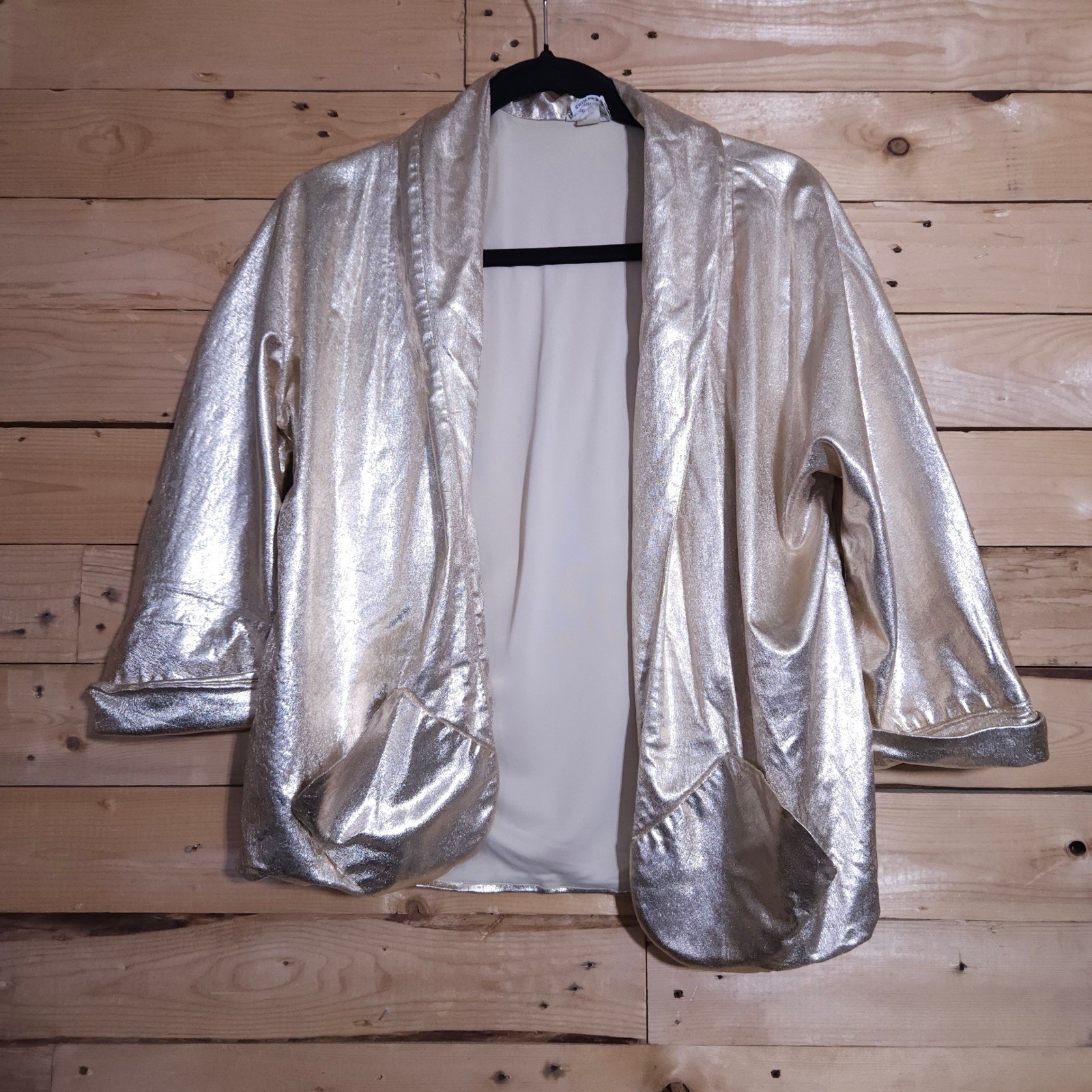 Vintage DeWeese Design Pink Gold Metallic Open Front Swim Jacket 14 36 60s 70s