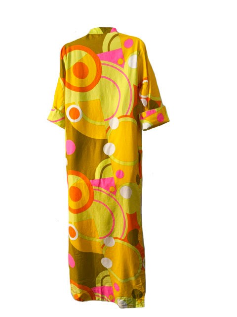 Catherine Ogust Penthouse Gallery VTG 70s Mod Colorful Cotton Shirt Dress M/L