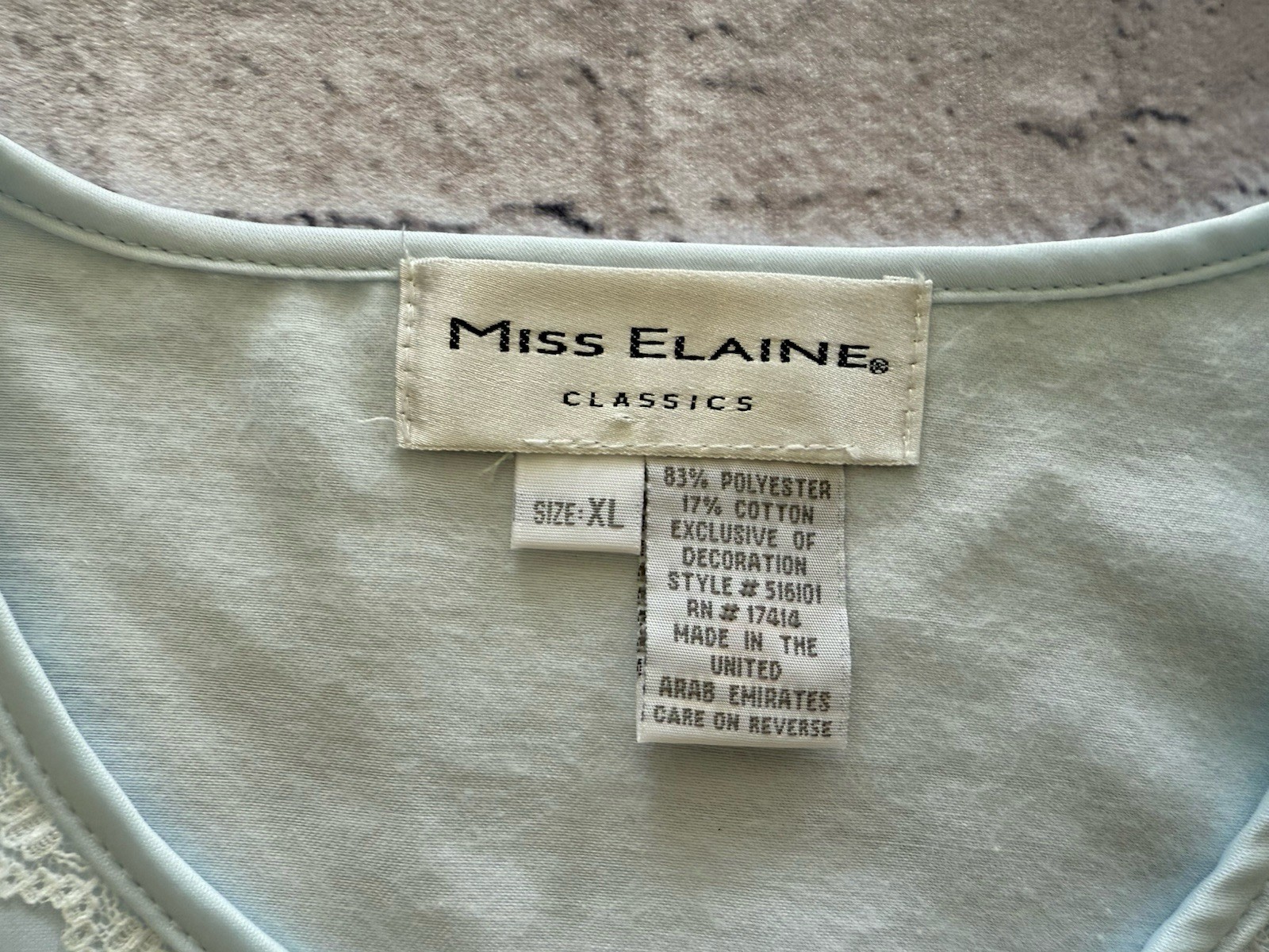 Vintage Miss Elaine XL Granny Long Nightgown Gown Lt Blue Embroidered Lace NWT