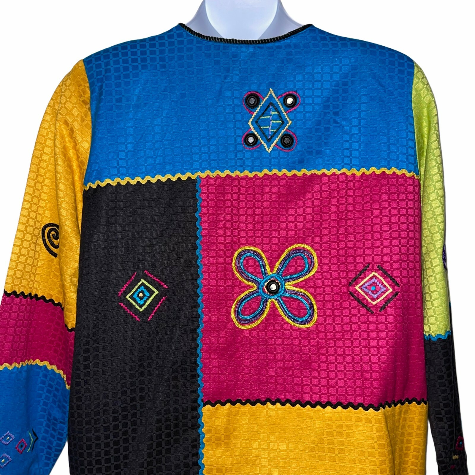 Indigo Moon Bright Colorful Art Deco Vintage 1990’s Patchwork Blazer Women’s L