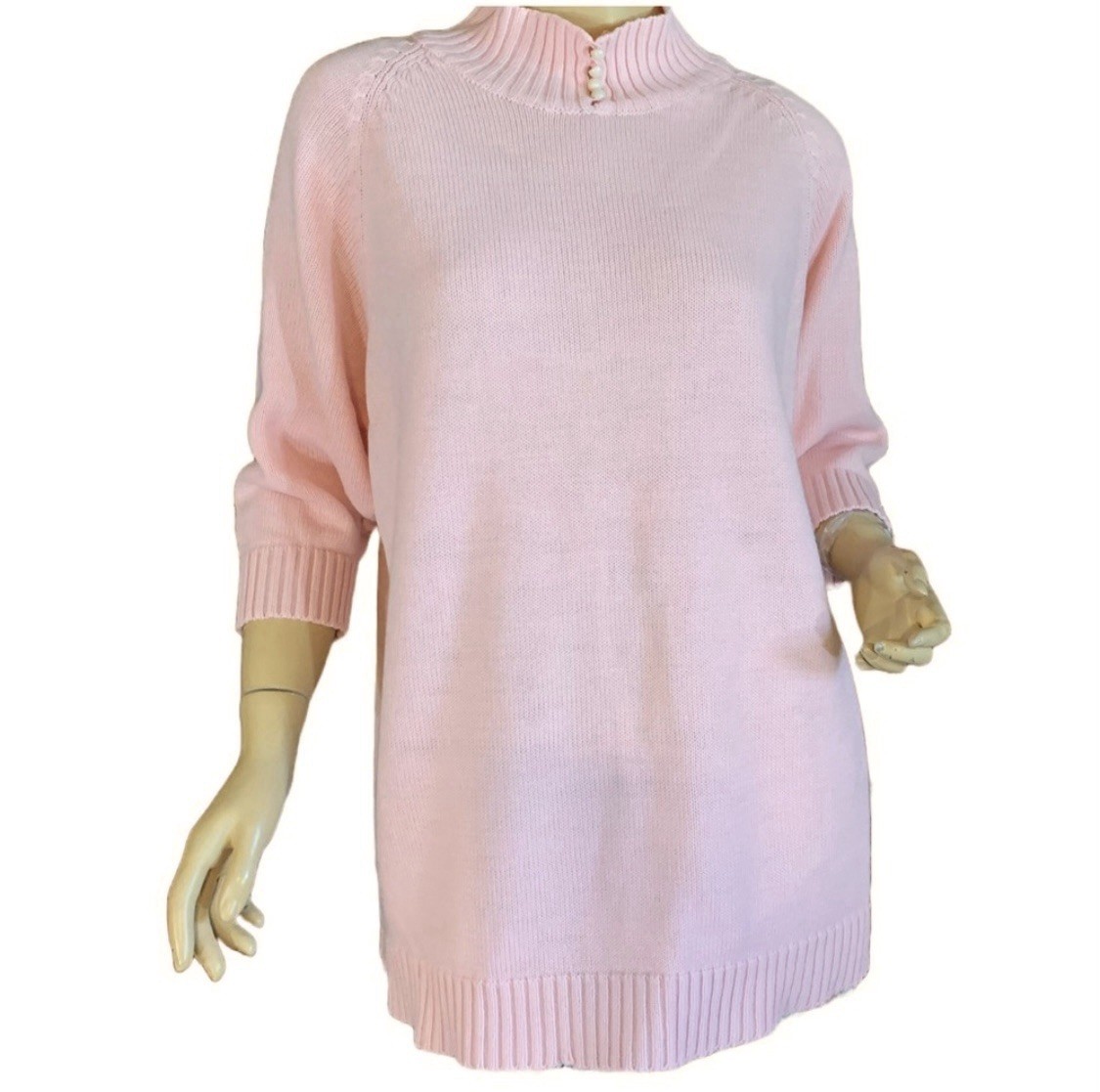 VINTAGE CIRCA 1980’S LIZ THOMAS II LIGHT PINK MOCK NECK 3/4 SLEEVE SWEATER SZ 1X
