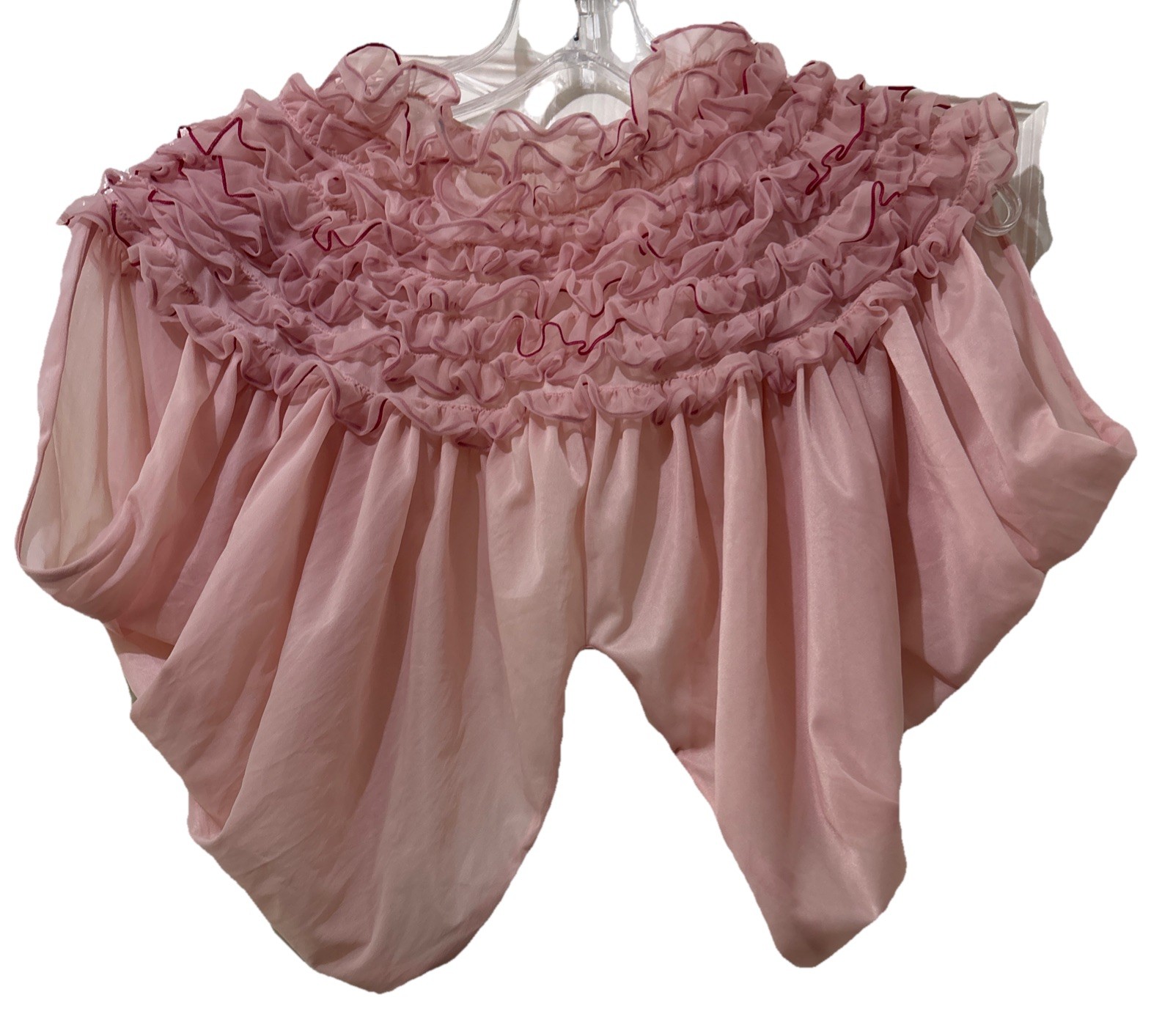 Vintage Vanity Fair Pink Nylon Tricot Chiffon Ruffle Bed Jacket Peignoir Size S