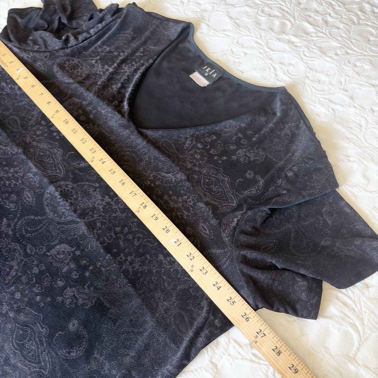 Jkla 90s Y2K Vintage Top Plus 3X Black Paisley Slinky Stretch V Neck Tunic USA
