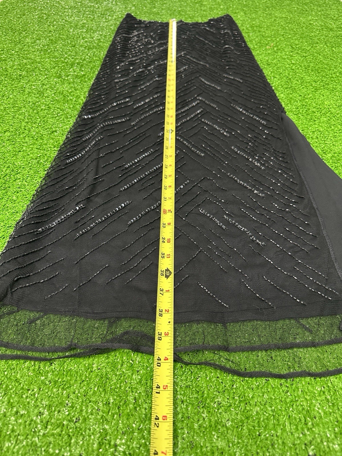 Vintage Marvel By La Perla Black Mesh Beaded Long Skirt Size US 42 Made in Italy