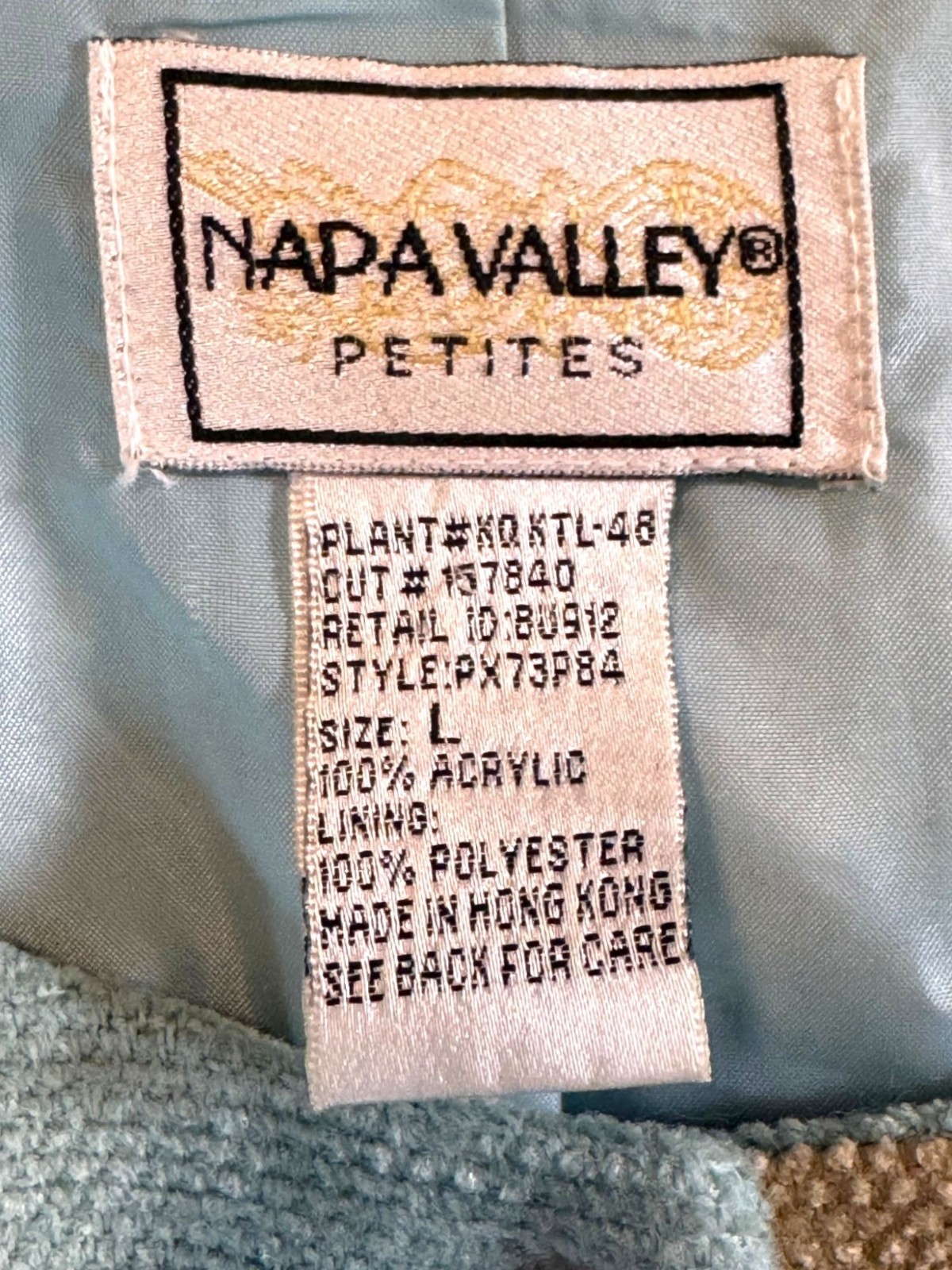 Vintage Napa Valley Petites Patchwork Jacket Size Large Blue Tan Floral Embroide