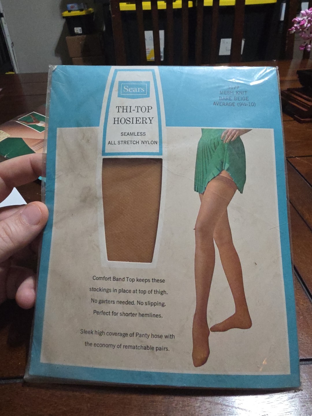 Vtg Sears Thi-Top Hosiery Seemless All Stretch Nylon Bare Size Average (9.5-10)