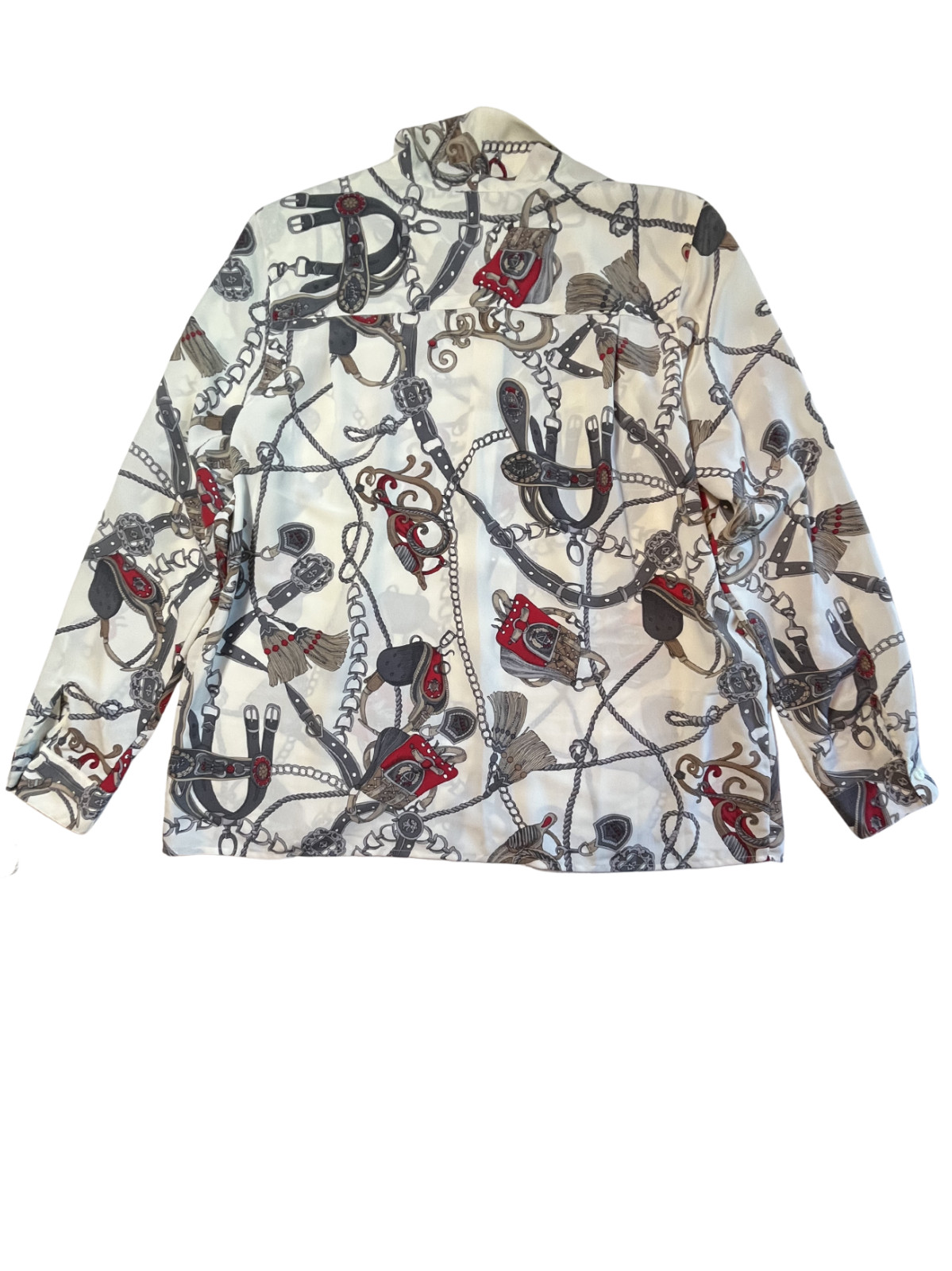 Vintage 90s Equestrian Chain Tie Neck Blouse 16 Button Up Mob Wife Granny Core