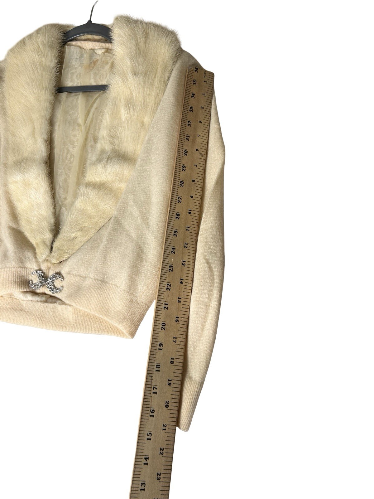 VTG 50s Bernhard Altmann 100% Cashmere Cardigan Sz M Mink FUR Collar Jeweled