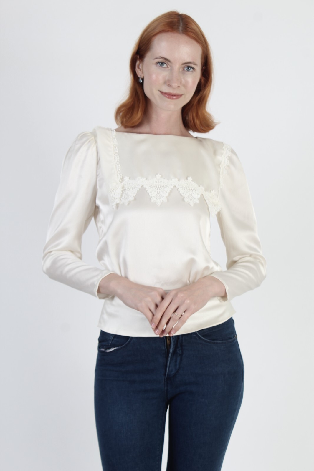Vtg McClintock Victorian Blouse Lace Antique Gunnies Gunne Sax Plain Top Shirt