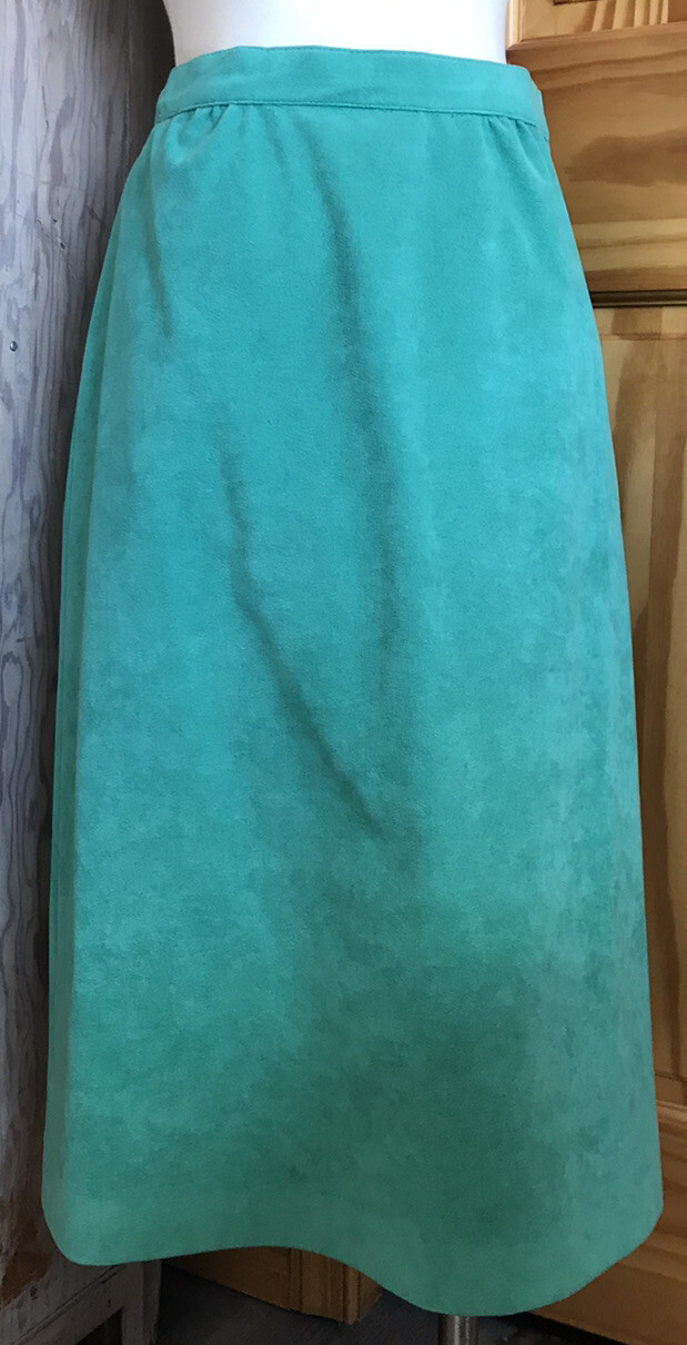 Vintage Samuel Roberts Jacket Skirt Suit Set 2pc Retro Green Faux Suede – AS IS