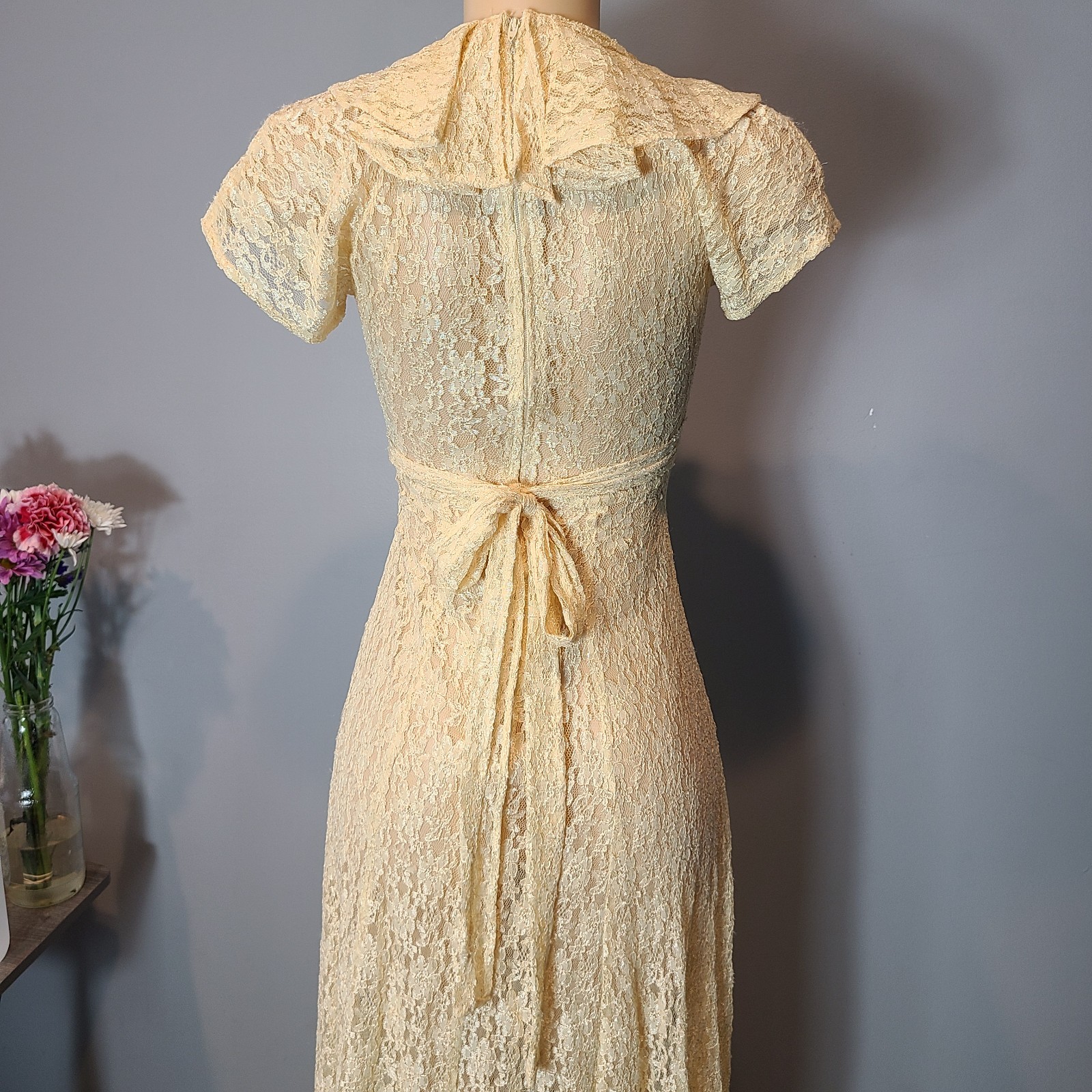 Dawn Joy 90s Butter Yellow Lace Midi Dress Bridal Fairy Ren Faire Grunge Floral