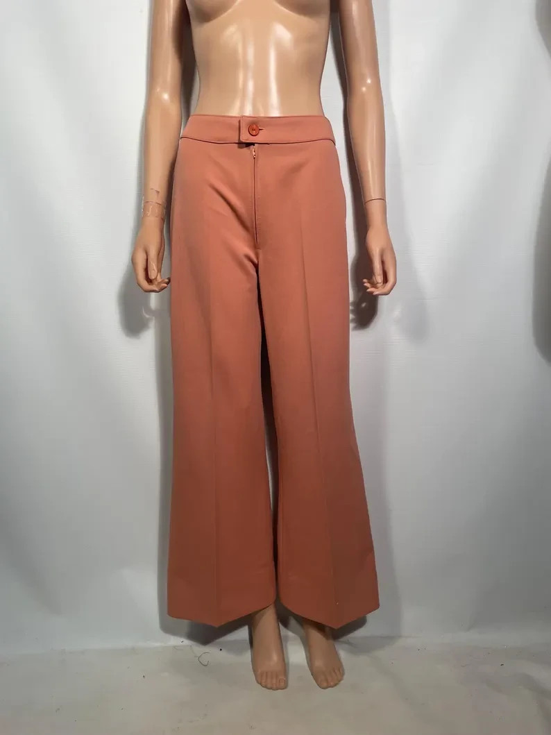 Vintage 1970s Terracotta Wide Leg Pants Size 27 x 28