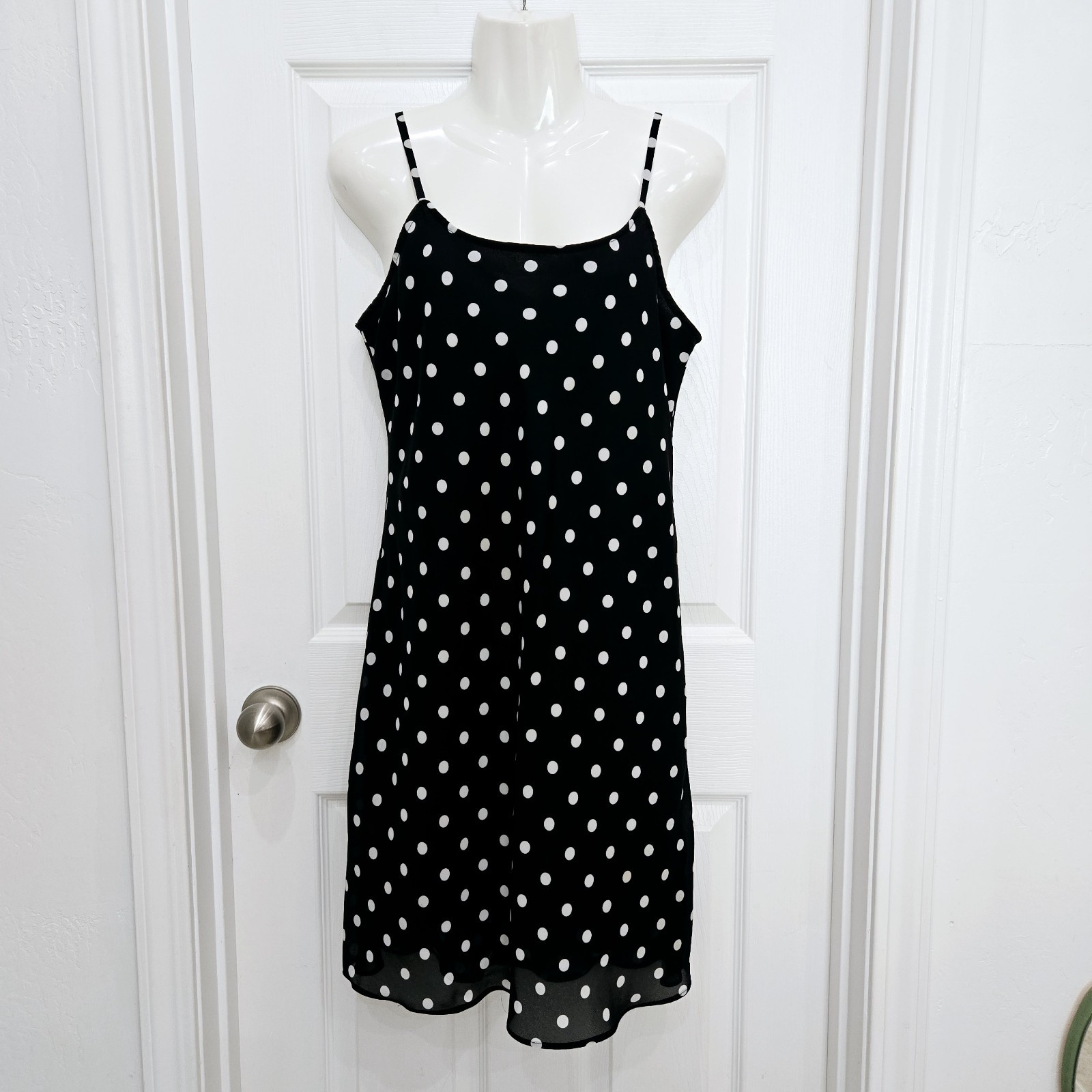 DBY Ltd Black Polka Dot Slip Dress Vintage 90’s Y2K Grunge Rock Size 9/10