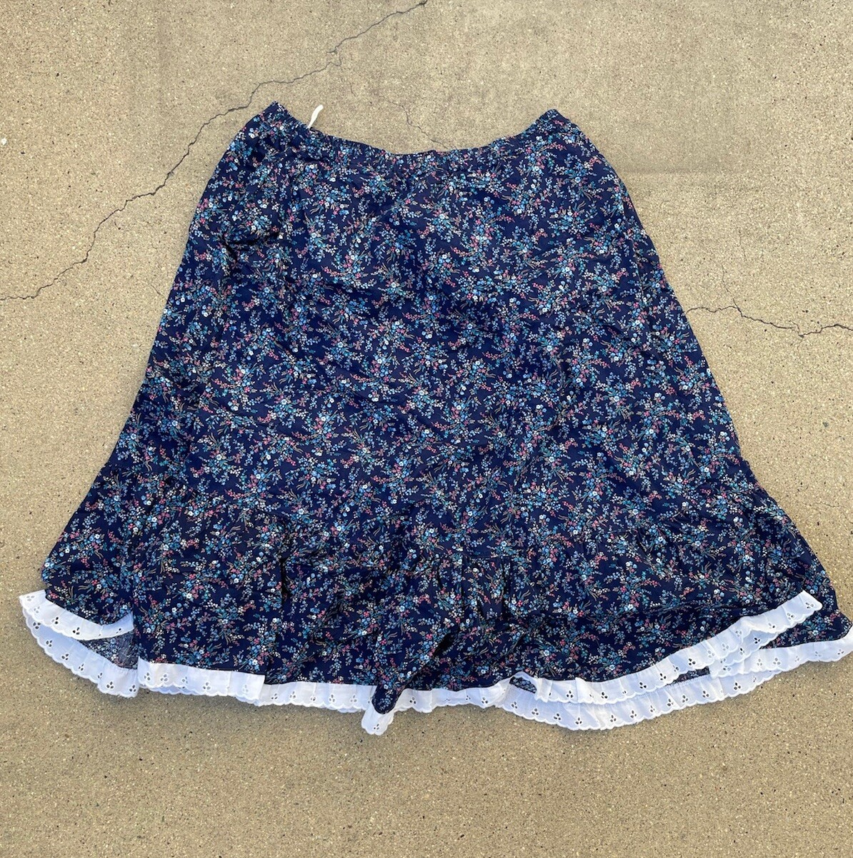 Vtg 70s Blue Floral Maxi Skirt Prairie Labeled The Broadway Made In California