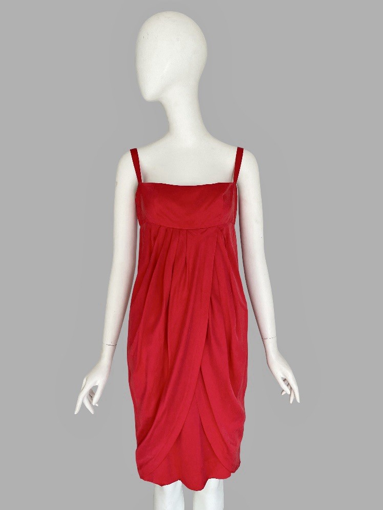 Chloe 1990s Vintage Red Silk Tulip Dress Empire Waist Babydoll Spring Summer
