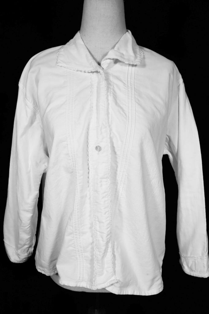 Plus Size Antique French 1920’s White Cotton Flannel Lined Blouse Exc Cond