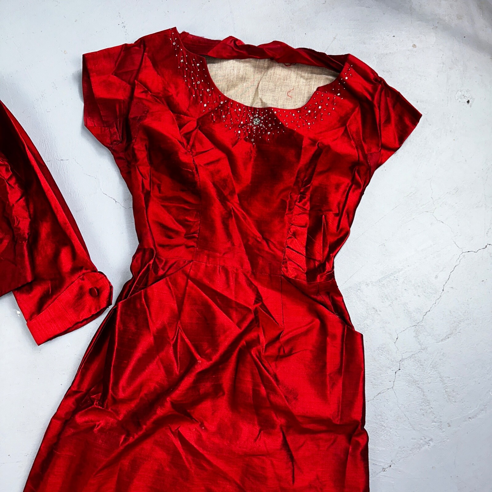Real Vintage 1940s Lorayne Original Long Red Top Button Down Dress Women’s 40s