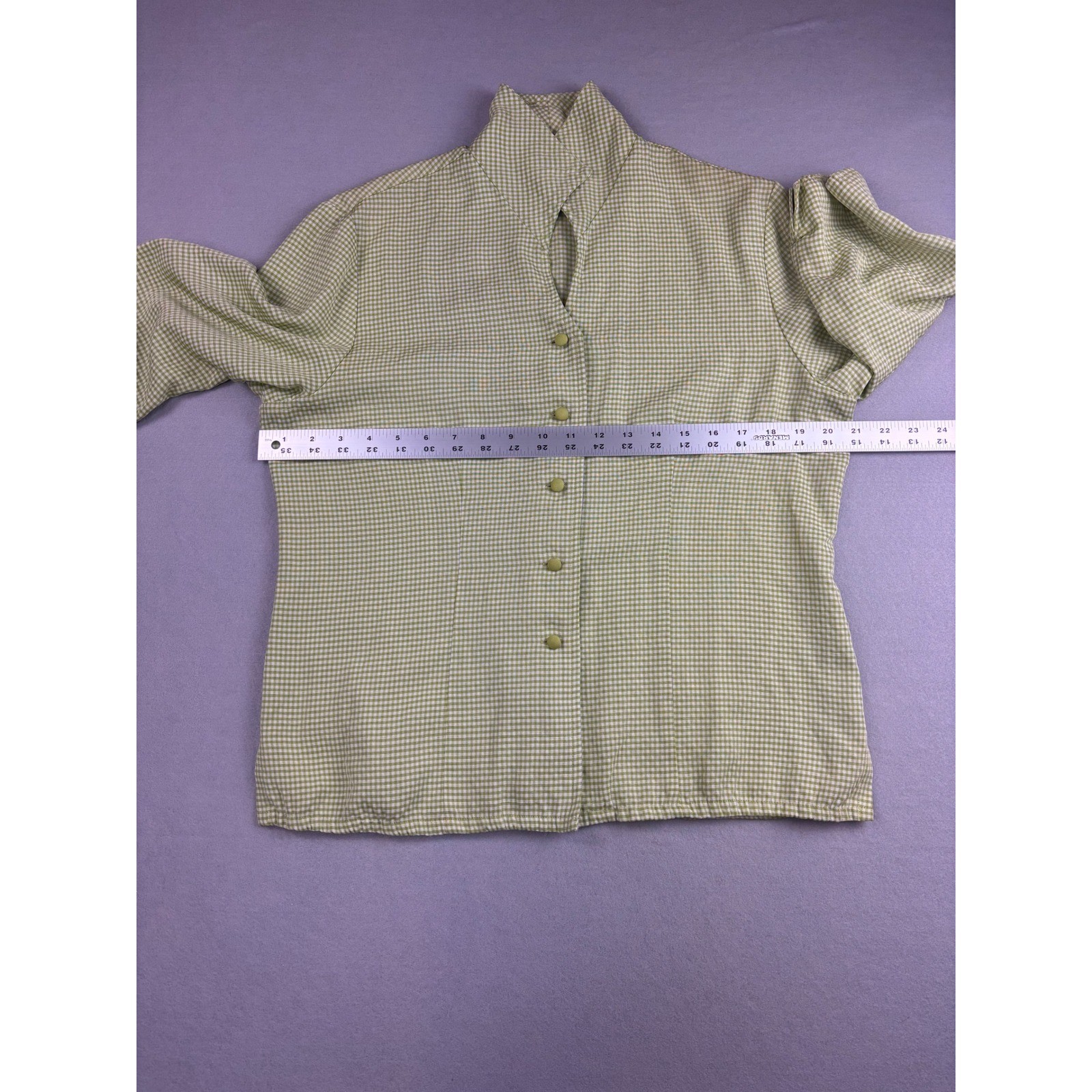 Requirements Vintage Gingham Blouse Size 12 Green White Plaid Button Up