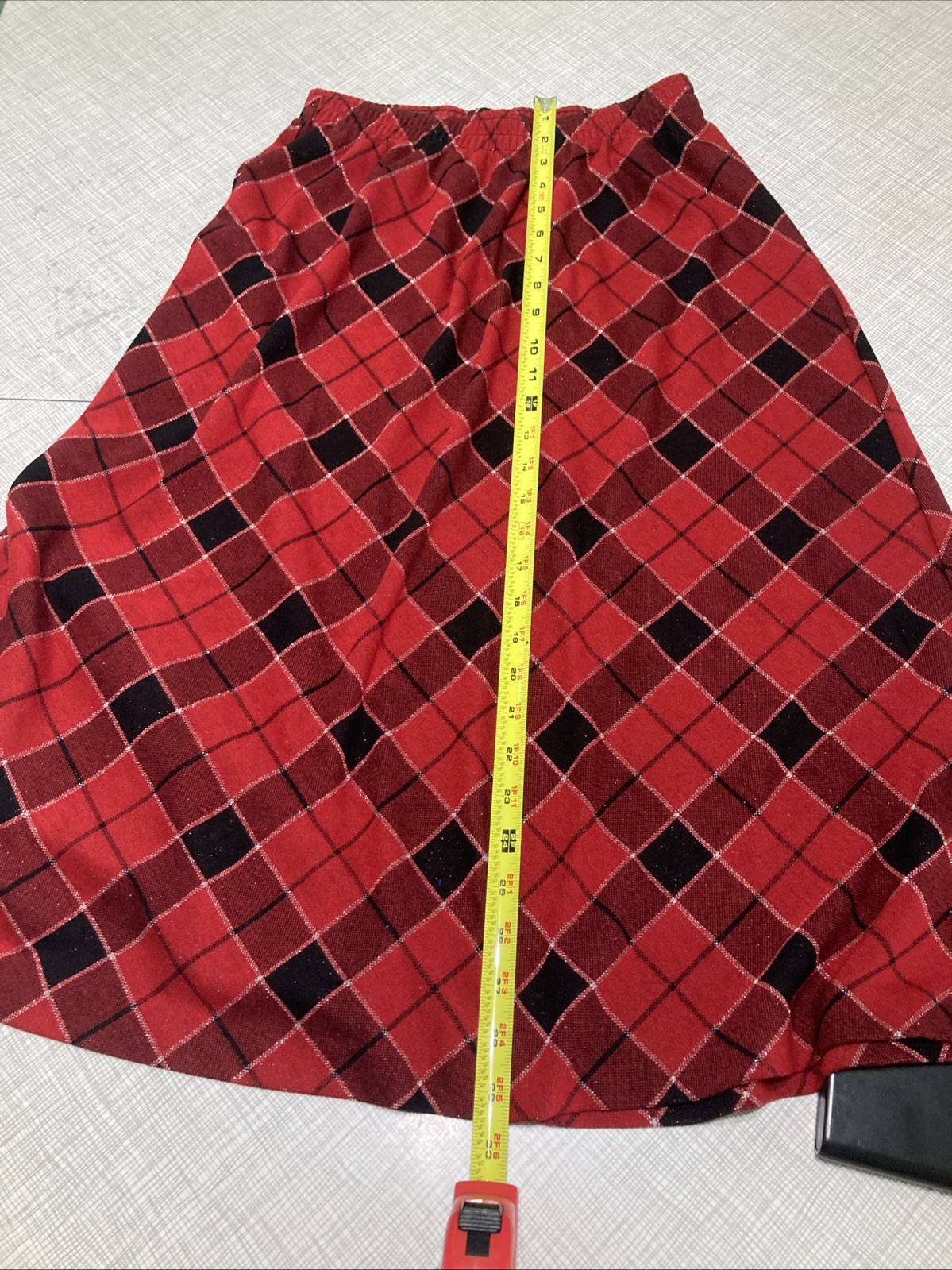 Vtg 80s Cathy Daniels Red Black Metallic Plaid Midi Skirt Medium Academia Grunge