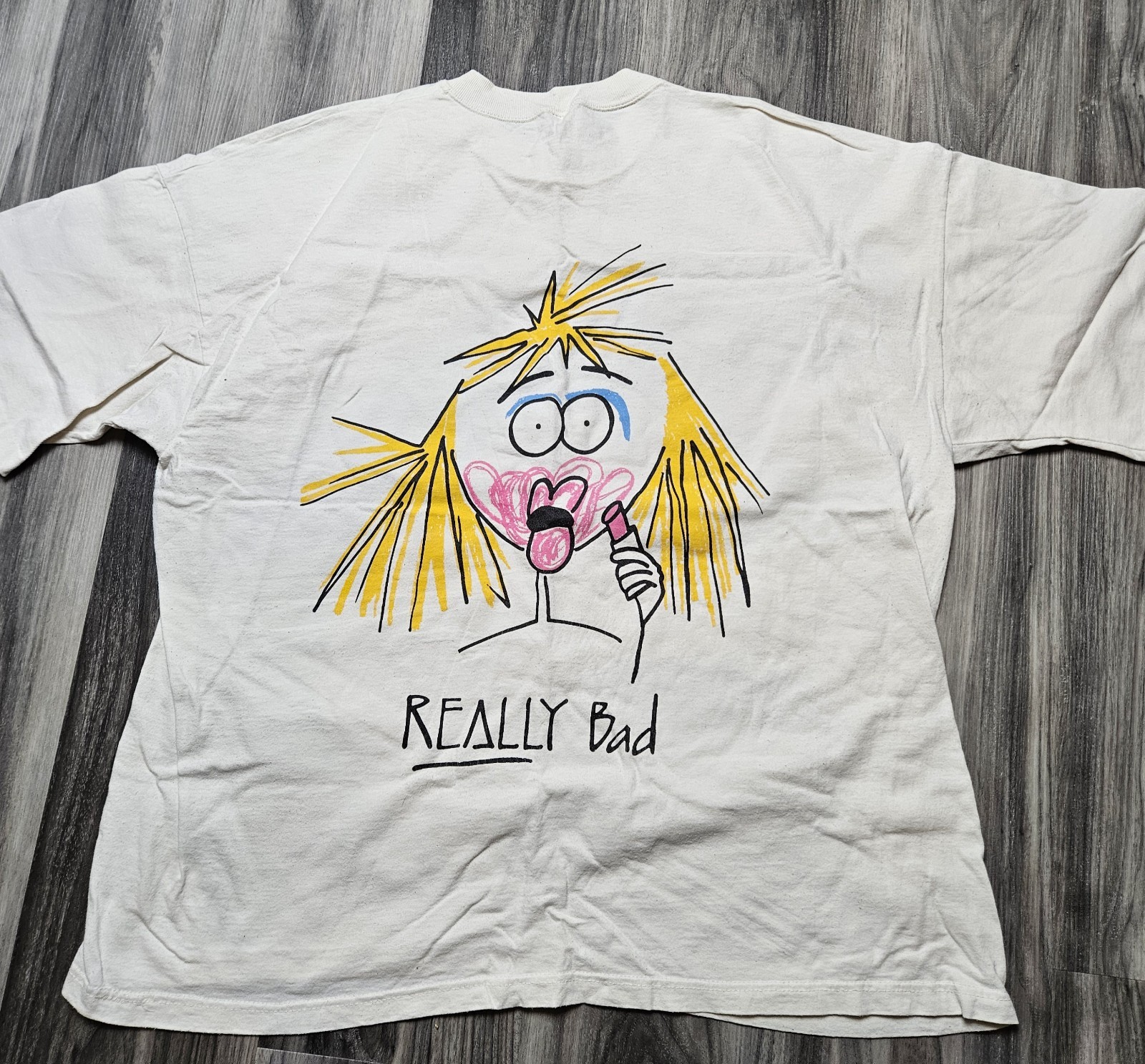 Rare VTG PIGCASSO 90s Unisex One Size *BAD HAIR DAY* T-Shirt Y2K Art Deco EUC