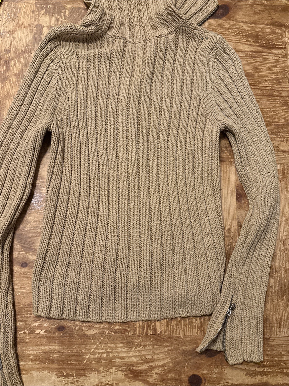 Vintage Women’s Abercombie 90s Y2K Zip Up Cardigan Preppy Sweater Carmel Large