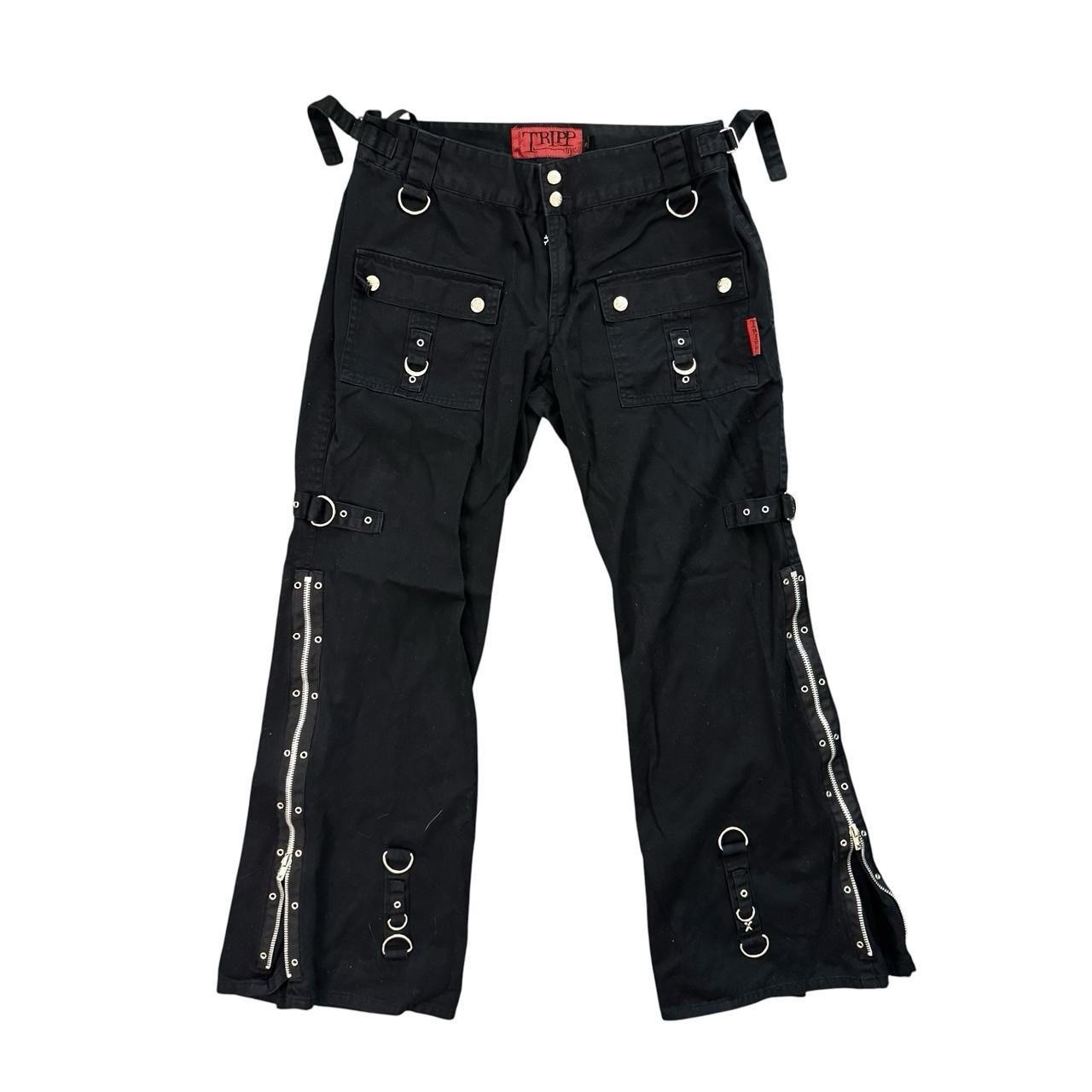 Vintage Tripp NYC Black Wide Leg Pants Goth/Punk/Rave Zippers D-rings Grommets