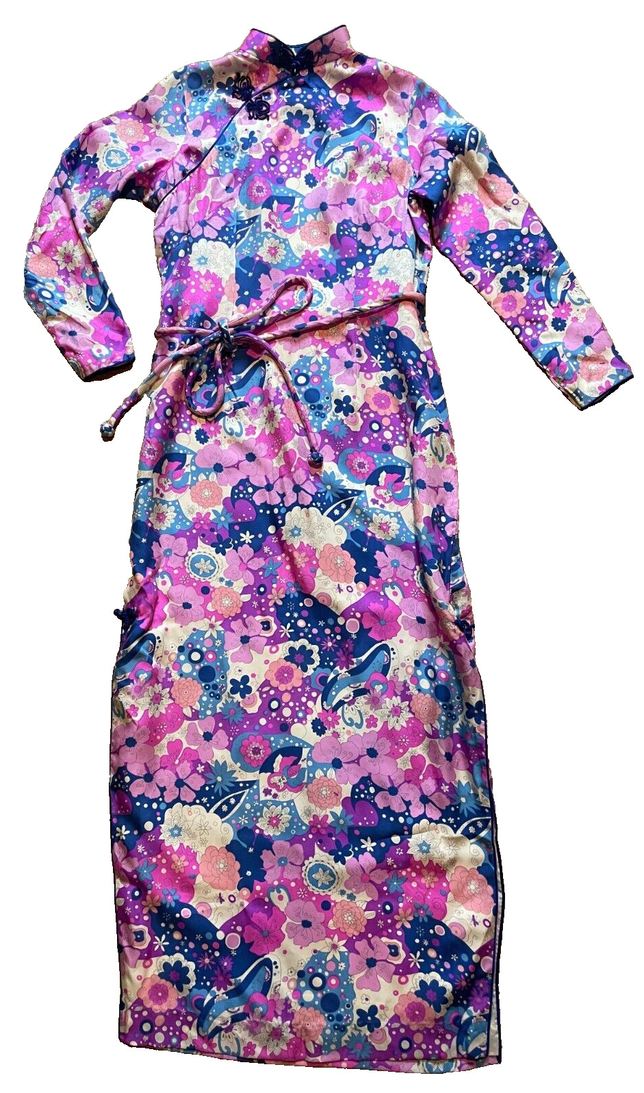 Vintage 60s HONG KONG Qipao Cheongsam Sarita Hopkins Weeks Formal Floral Dress S