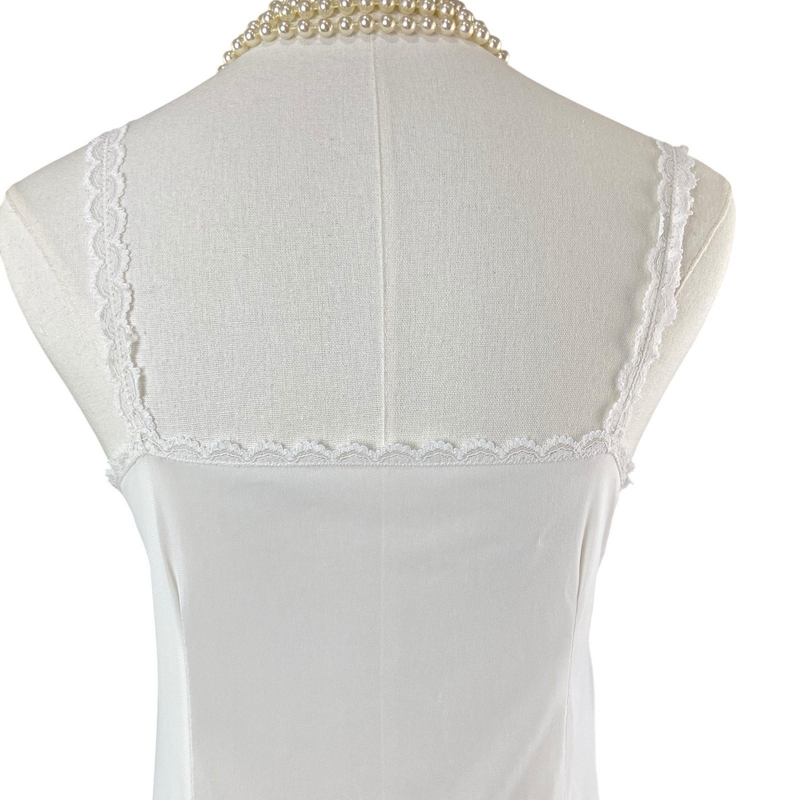 Vintage 60s Germany Mona White Nylon & Lace Wide Strap Full Slip Dress Size M