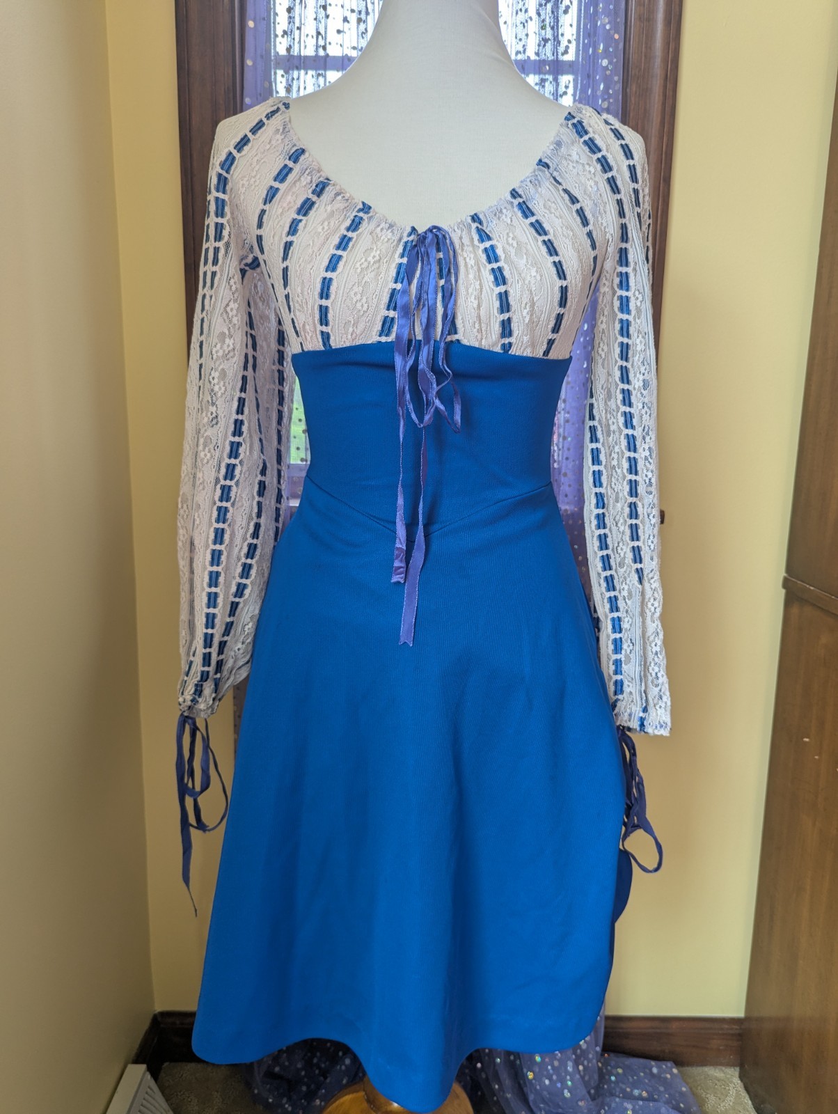 Vintage 70’s Frederick’s Of Hollywood Saloon Milkmaid Blue Sizzler Mini Dress XS