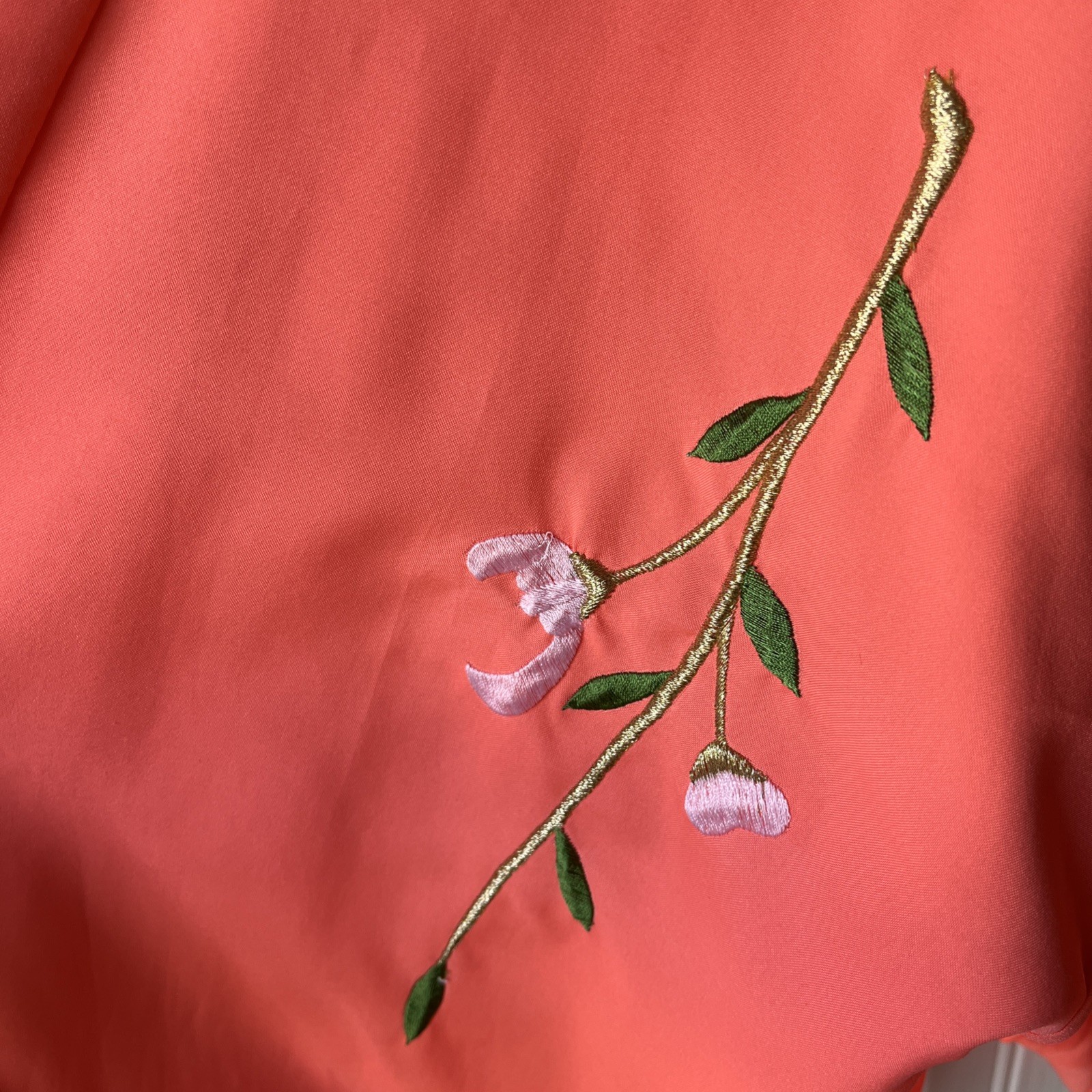 Peach Kimono Robe w/ Embroidered Peonies OSFM Made In Japan