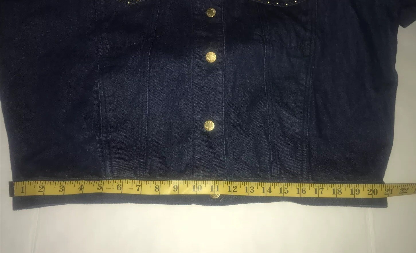 VTG CAROLE LITTLE Jacket Denim Blue Gold Studs/Rope Embroidery Size 14? (READ)