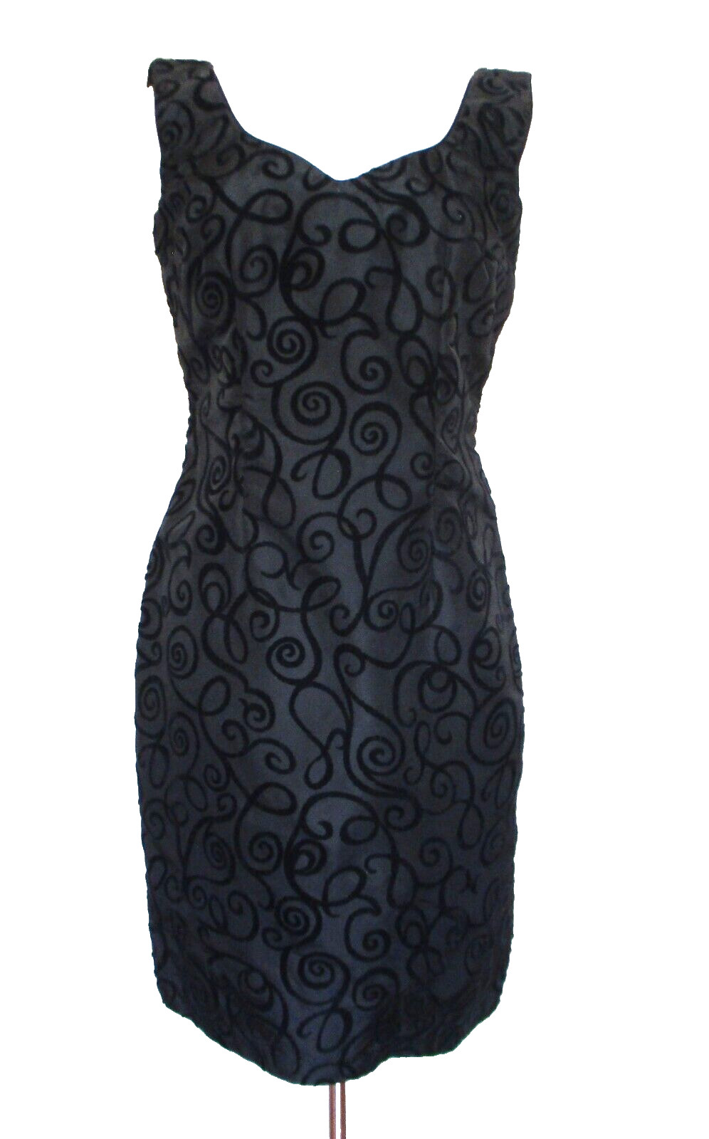 VTG L.A. Glo Dress Black Flocked Velvet Taffeta Mesh Bustle M Women Sleeveless