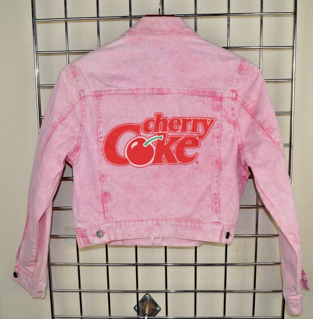 Retro Coca-Cola Jean Jacket Size M Bright Pink Cherry Coke Logos c.2018