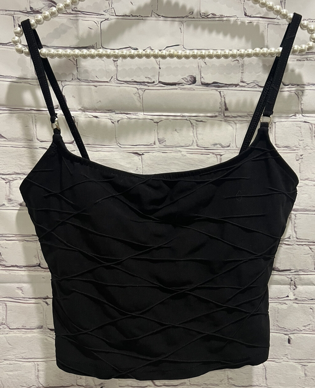 VTG 90 USA Athena Collection Women’s Black Textured Stretchy Tankini Swim Top 14