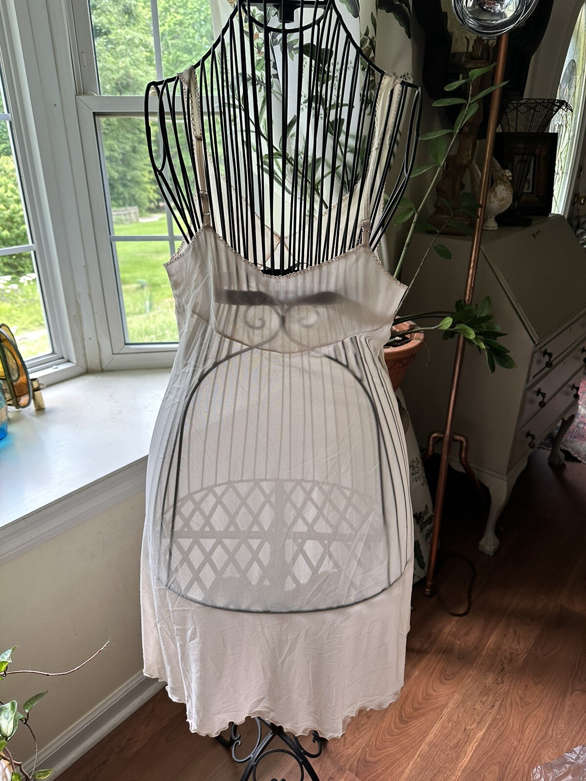 VTG 70s Vassarette Full Slip Dress Sheer Nude Lettuce Edge 34A