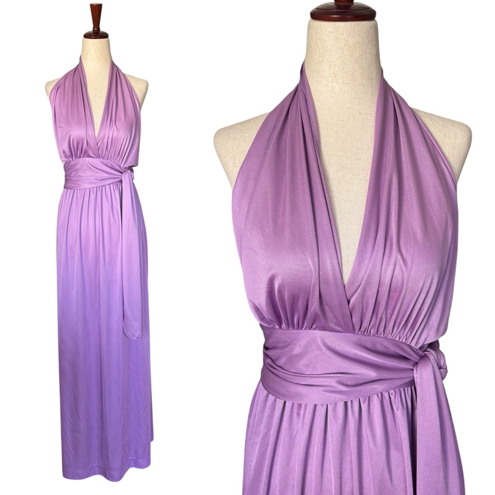 Vintage 60s 70s Lucie Ann Lavender Halter Nightgown Dress Lingerie Pinup Small
