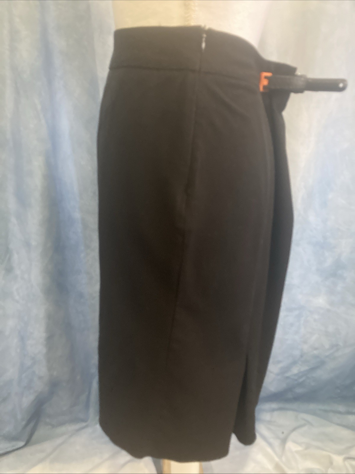 First Option Vintage 90s Black Midi Pencil Skirt Size 8 Side Zip Kick Pleats GUC