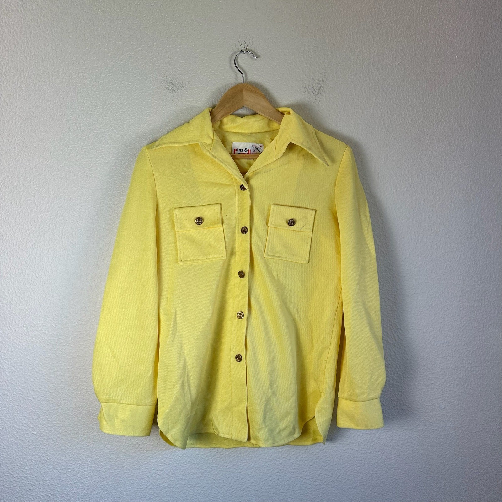 Pins & Needles Button Down Shirt Womens Small Yellow Good Vintage 70s Style