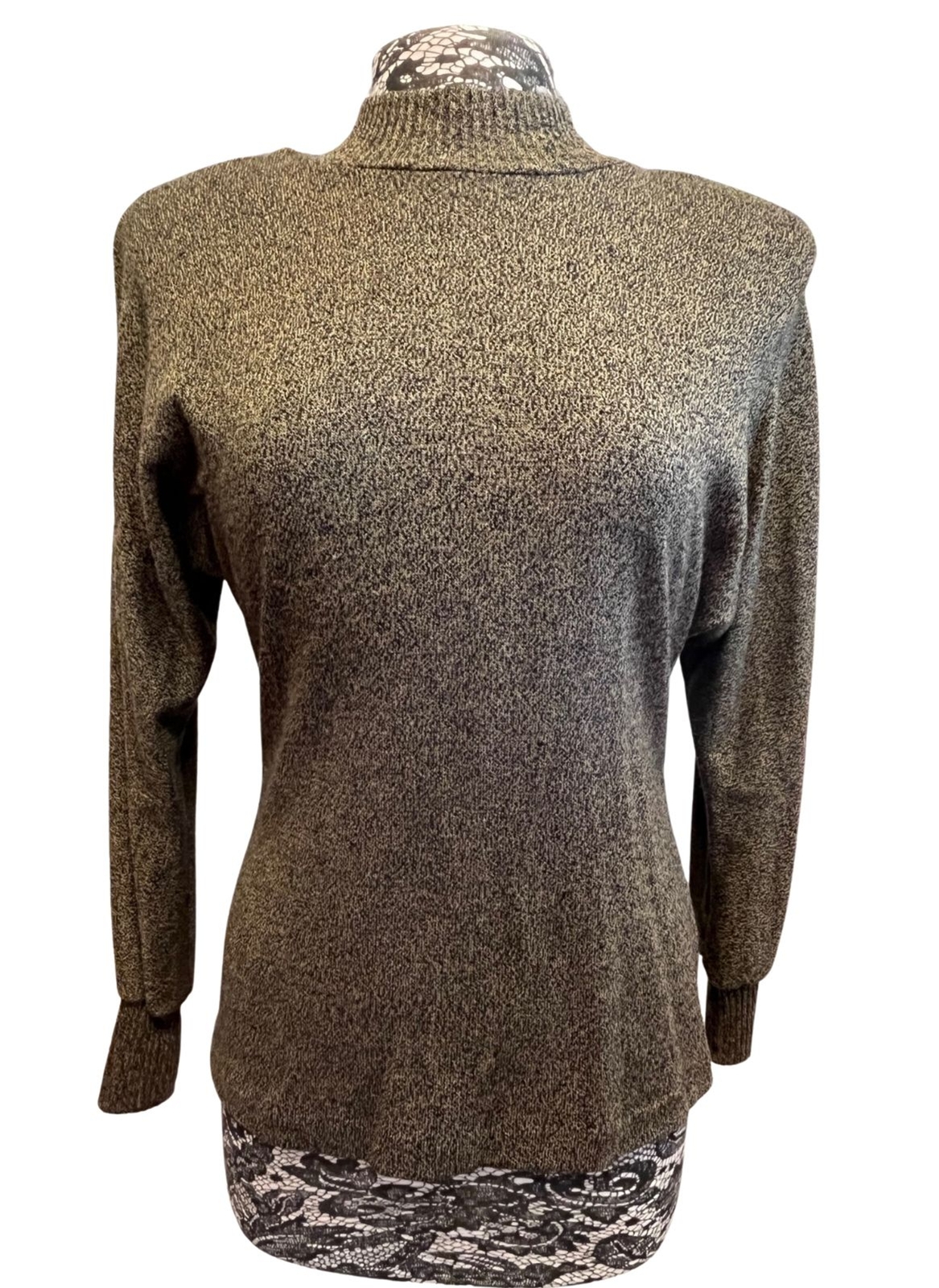 Vintage 90s D’knits Sweater Mock Neck Long Sleeves Brown Black Speckled Retro S