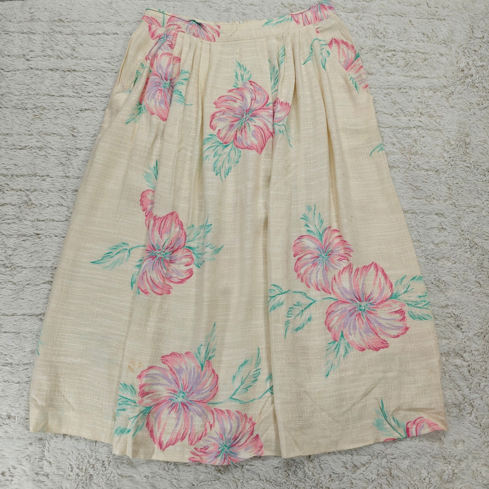 VTG Hawaiian Midi Skirt Womens Coastal Grandma Soft Girl Pastel Cruise Straight