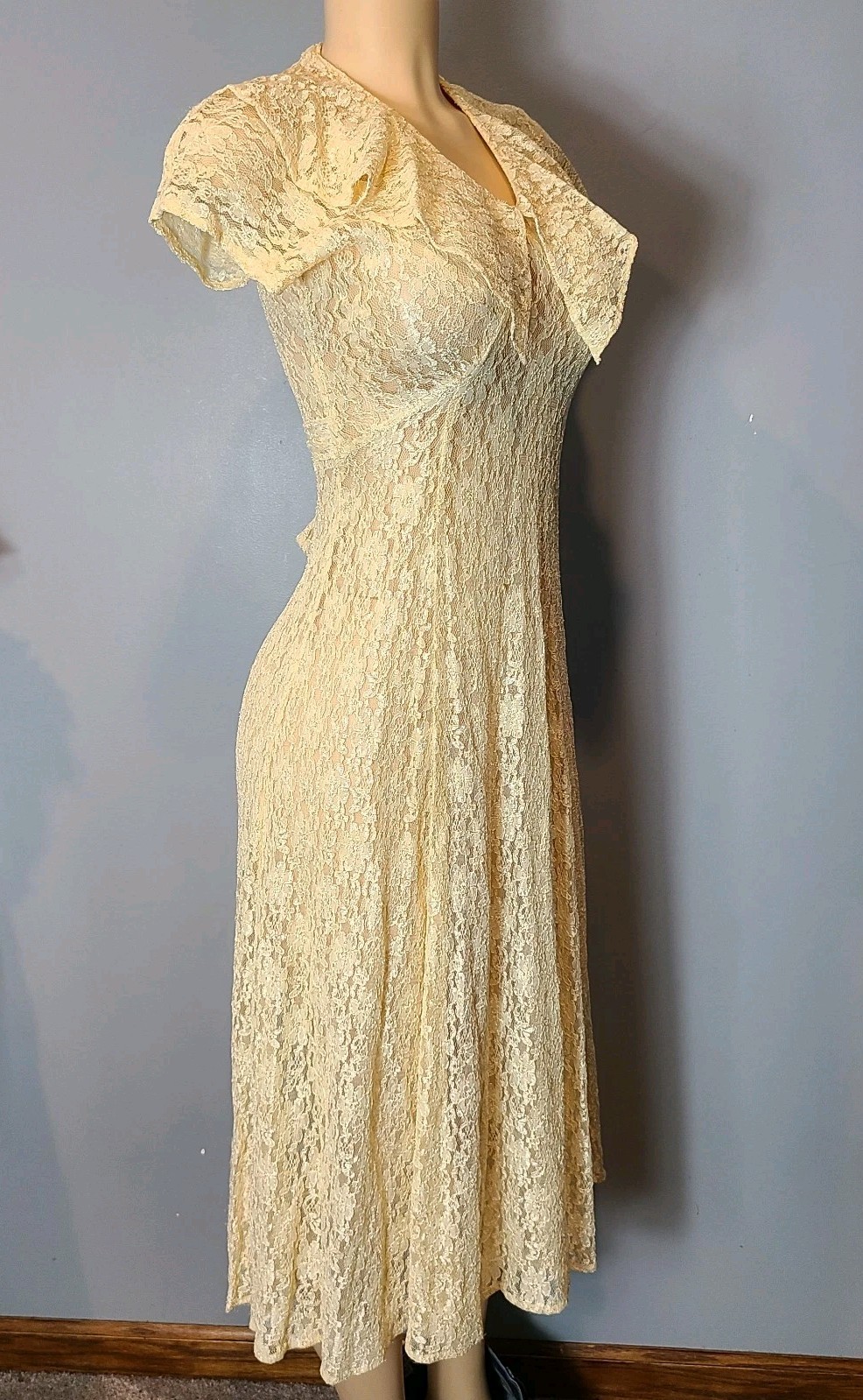 Dawn Joy 90s Butter Yellow Lace Midi Dress Bridal Fairy Ren Faire Grunge Floral