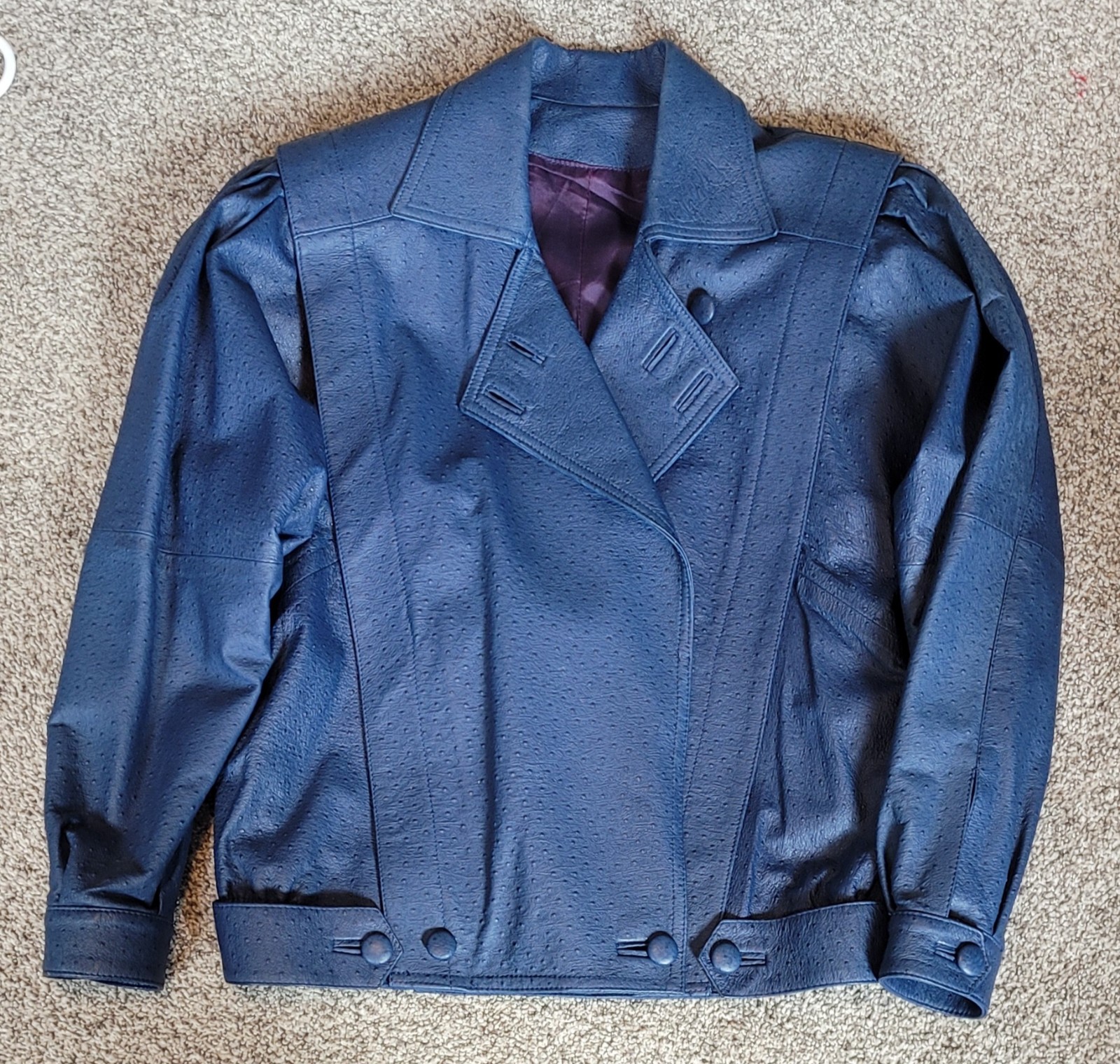 Rare- Vintage DISARI 80s Leather Jacket Ostrich Emb Designer -Spain – Sz Small