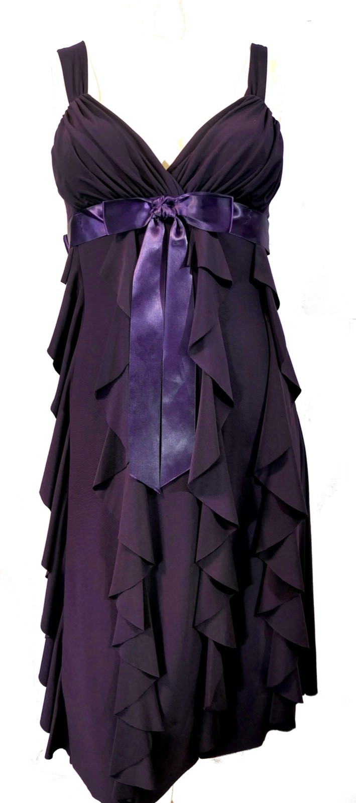 Betsy & Adam Vtg Deep Purple Tiered Ribbon Party Dress Shoulder Straps 8
