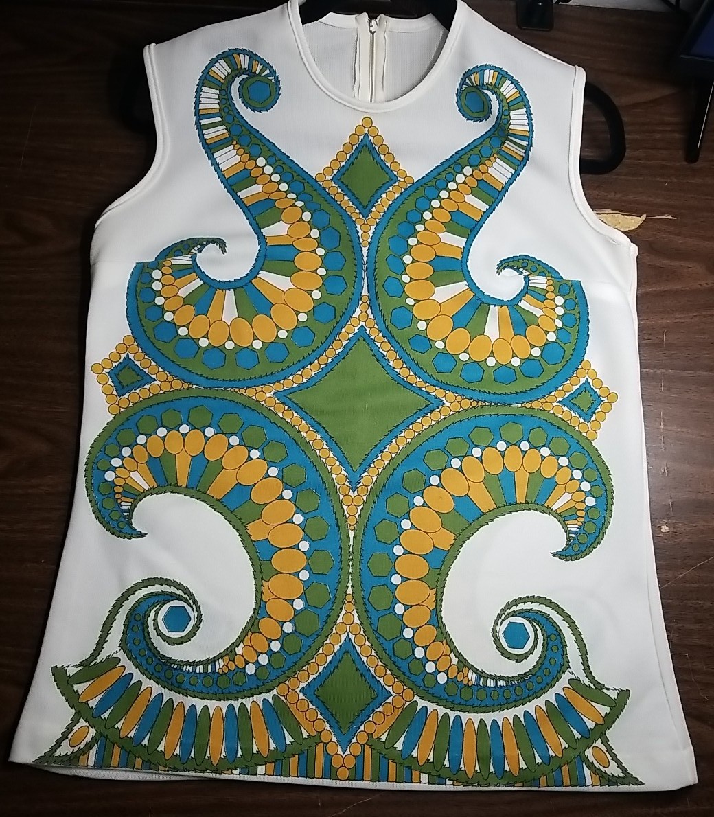 VTG 1960s 70s Mod Tunic Top Sleeveless Psychedelic Art Nouveau Paisley Print M/L