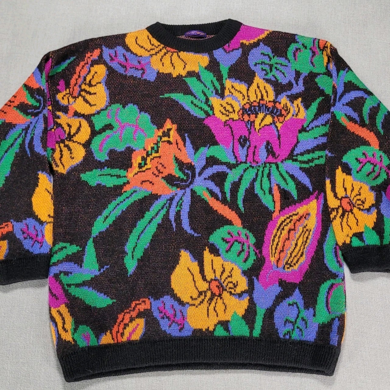 VTG 1980’s Esprit Sport Tropical Floral Sweater Women Large Retro Abstract