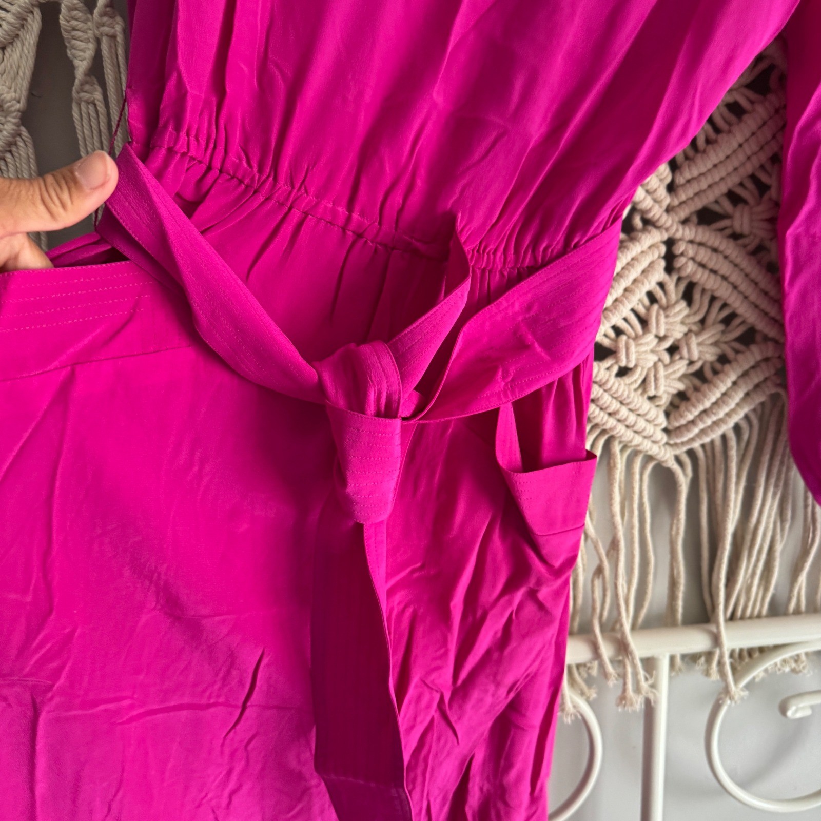 Silk Studio Vintage Fuchsia Pink 100% Silk Long Sleeve Midi Dress Size 8