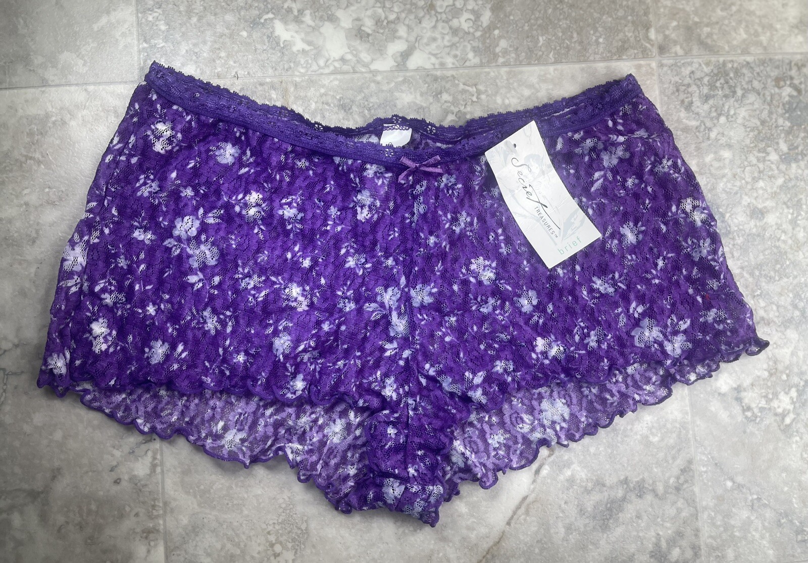 Vtg Nylon Panties Secret Treasures Purple Ruffle Lace Hipster Brief NWT 90’s Y2k